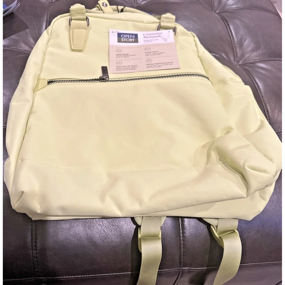 Open Story Lot Of 2 Travel Backpacks Lime Commuter & Blue Fitted Flap School